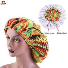Load image into Gallery viewer, New Extra large Satin Lined Bonnets women African pattern print fabric Ankara bonnets Night Sleep Hat Ladies Turban