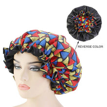 Load image into Gallery viewer, New Extra large Satin Lined Bonnets women African pattern print fabric Ankara bonnets Night Sleep Hat Ladies Turban