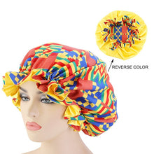 Load image into Gallery viewer, New Extra large Satin Lined Bonnets women African pattern print fabric Ankara bonnets Night Sleep Hat Ladies Turban