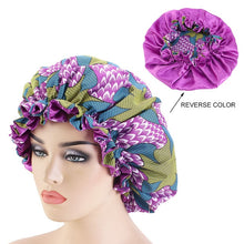 Load image into Gallery viewer, New Extra large Satin Lined Bonnets women African pattern print fabric Ankara bonnets Night Sleep Hat Ladies Turban