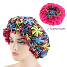 Load image into Gallery viewer, New Extra large Satin Lined Bonnets women African pattern print fabric Ankara bonnets Night Sleep Hat Ladies Turban