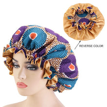 Load image into Gallery viewer, New Extra large Satin Lined Bonnets women African pattern print fabric Ankara bonnets Night Sleep Hat Ladies Turban