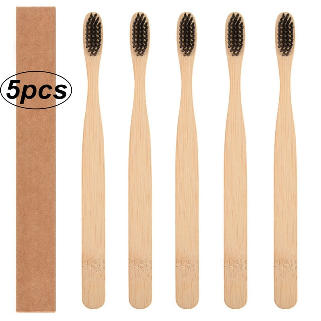 5-10pcs Toothbrush Bamboo Handle, Color Variety, Whitening Soft Bristle Bamboo Travel Eco-friendly Wooden Tooth Brushes