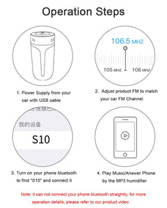 New Car Air Humidifier Bluetooth 5.0 SQ MP3 Aromatherapy Diffuser Ultrasonic Essential Oil Aroma Diffuser with LED Night Light