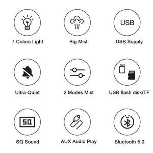 New Car Air Humidifier Bluetooth 5.0 SQ MP3 Aromatherapy Diffuser Ultrasonic Essential Oil Aroma Diffuser with LED Night Light