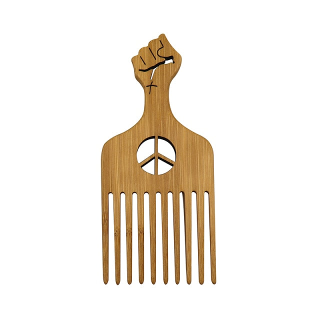 Natural Wooden African Pick Comb Afro Hair Wide Teeth Comb Hairdressing Styling Tool